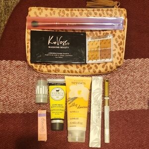 Sephora Leopard Print Makeup Bag with Assorted Beauty Products - Pink Brush